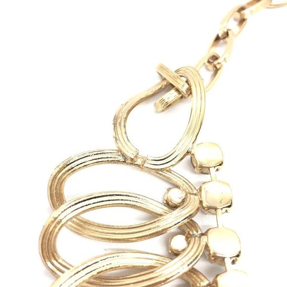 NATASHA RHINESTONE STATEMENT NECKLACE GOLD TONE BLING OVAL CHAIN LINKS - Picture 7 of 11